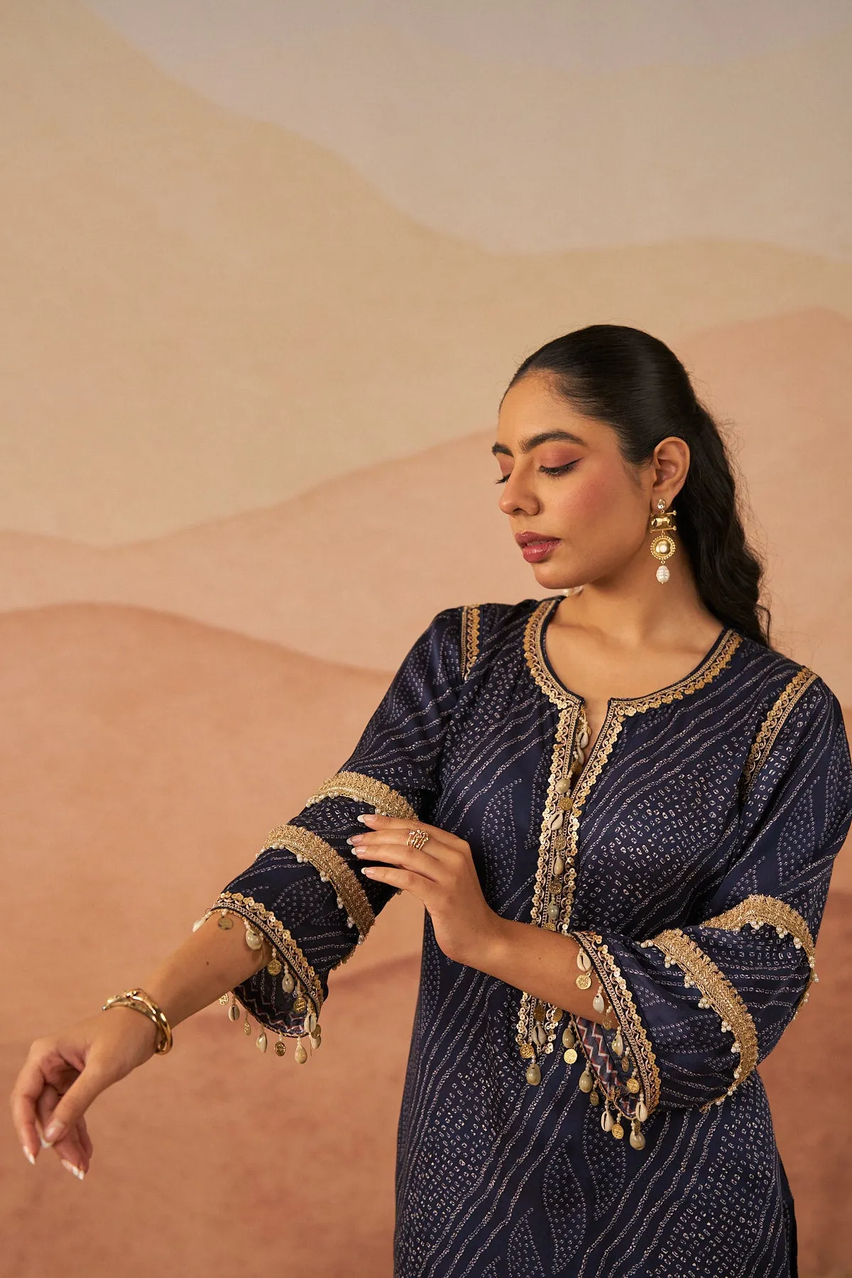 Blue Leheriya Bandhani Suit With Potli