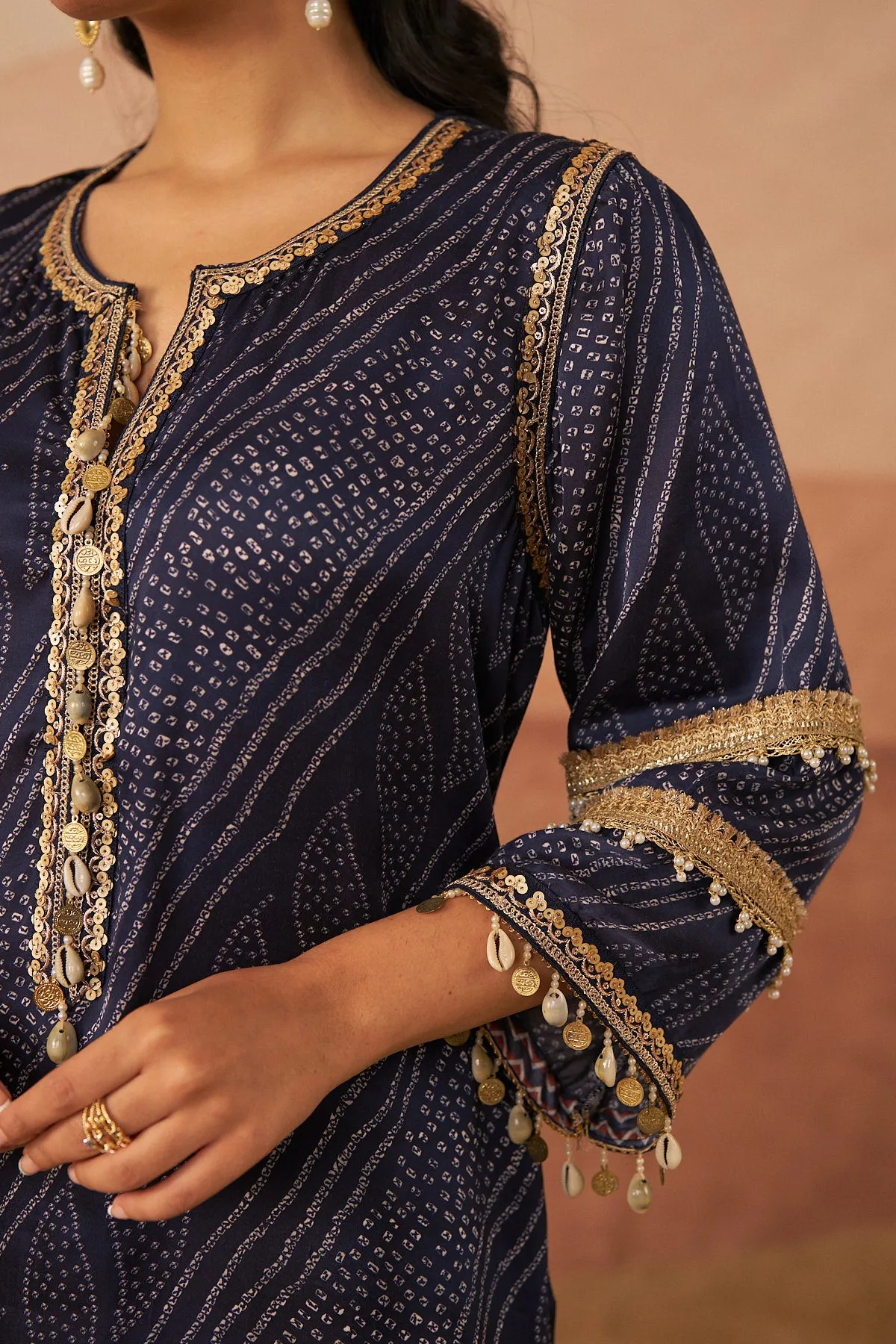 Blue Leheriya Bandhani Suit With Potli
