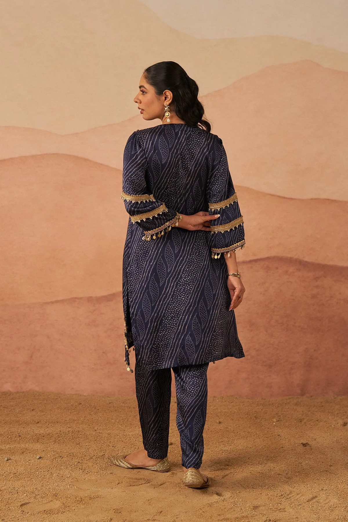 Blue Leheriya Bandhani Suit With Potli