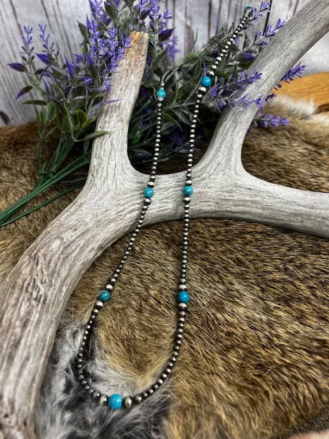 Desert Navajo Pearl and Turquoise Necklace 36"