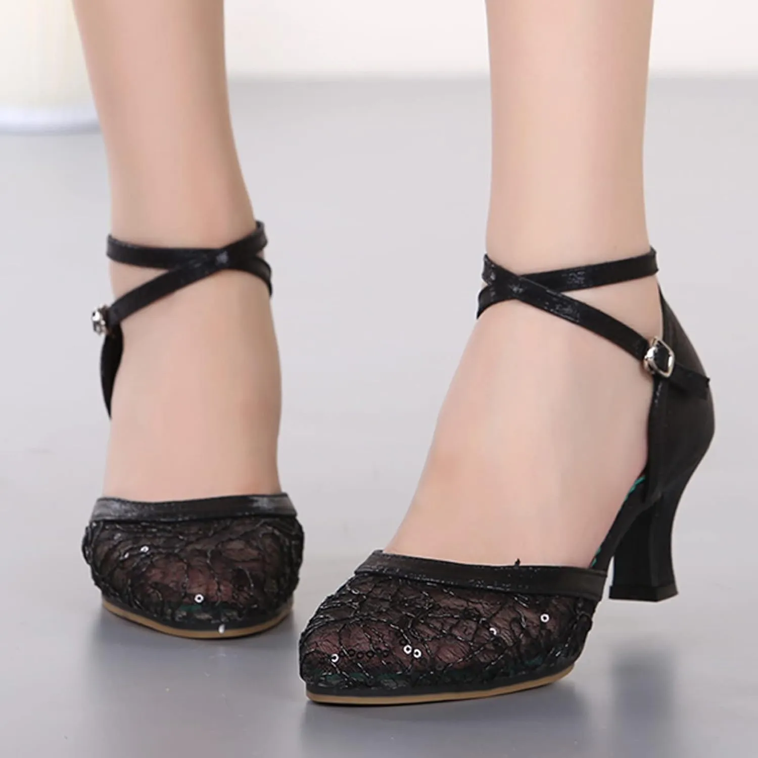 Mesh Rhinestone Sandals For Womens Latin Dance Shoes Heeled Ballroom Tango Party Sequin Women Platform Sandals