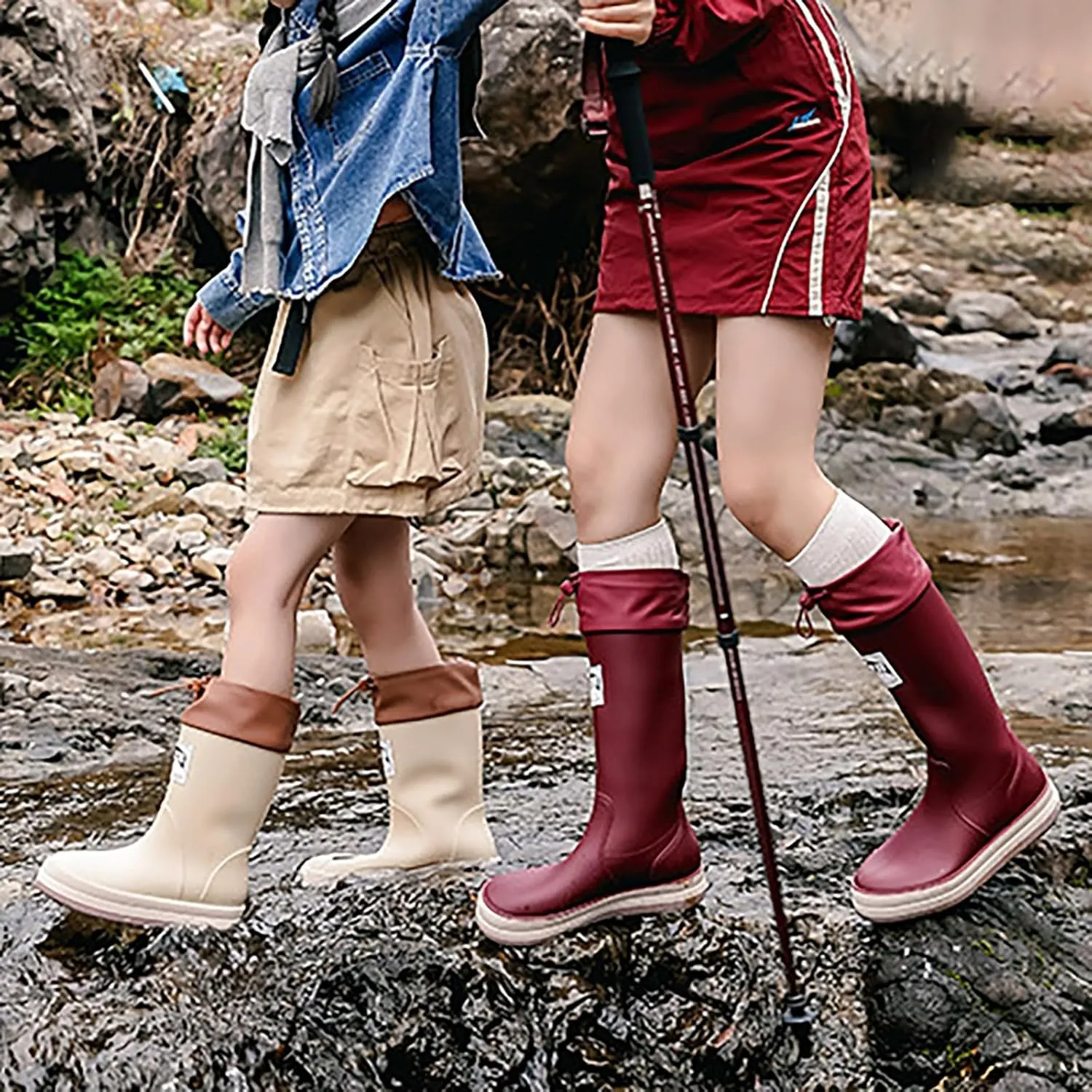 Rain Boots Women Tall Waterproof Mens Grounded Footwear Lace Up Fall Booties 2024 Low Heel Slip On Barefoot Shoes Women's Ankle Rain Boots Rubber Fishing Deck