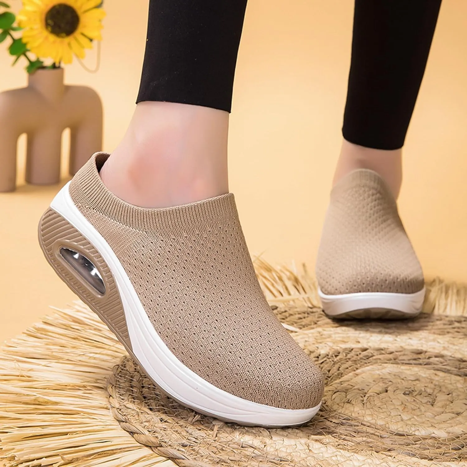 Slip on Walking Shoes for Women Non Slip Memory Foam Running Shoes Wide Width Breathable Gym Workout Shoes Lightweight Fashion Sneakers