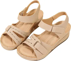 Wedge Sandals for Women Orthotic Comfortable Soft Cushion Summer Beach Walking Shoes Slip On Hook and Loop Fastener All-Match Shoes All-Day Comfort