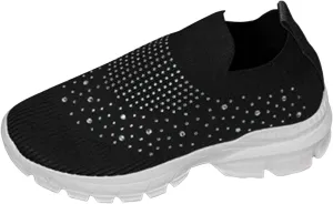 Women's Slip on Walking Shoes Rhinestone Comfy Rhinestone Knitted Non Slip Arch Support Running Shoes Breathable Gym Workout Shoes Lightweight Fashion Sneakers